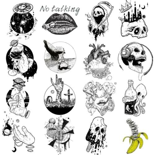 Heart Skull Sticker Simple Patches On Clothes Space Applique Thermo-Sticker Iron-On Transfers For Clothing Black Hippie Stripe