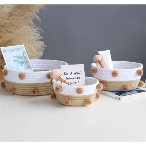 Nordic Simple Cotton Rope Storage Basket Fur Ball Woven Basket Sundries Storage Box Desktop Organizer Room Decro Toy Storgae