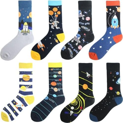 Unisex Painting Style Astronaut man Socks Cotton Harajuku Colorful Full Socks Women Space Streetwear 1 Pair Size 38-46