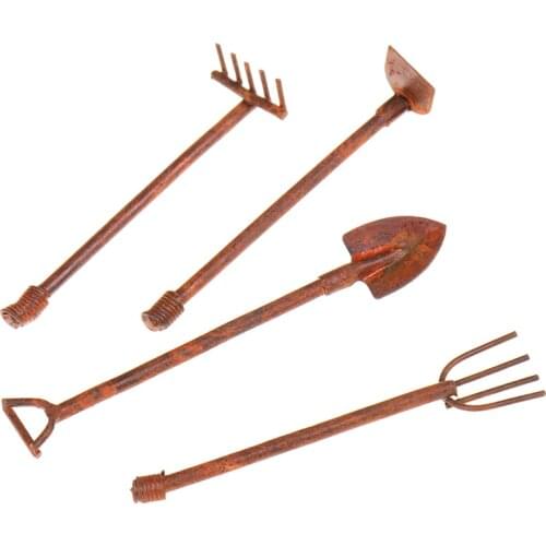 New 4pcs/set 1:12 Dollhouse Miniature Shovel Hoe and Pitchfork Farming Tools Fairy Garden Accessories Furniture Toys