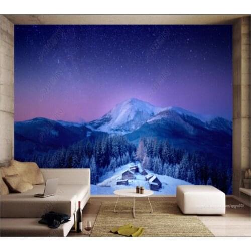 Papel de parede Ukraine snow mountains starry sky landscape 3D wallpaper mural,living room bedroom wall papers home decor