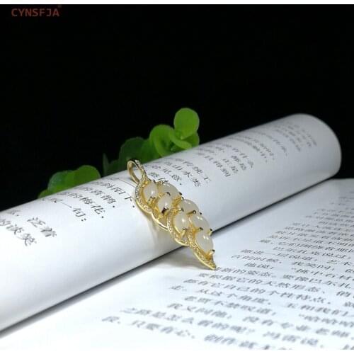 CYNSFJA New Real Certified Natural Hetian Jade 925 Sterling Silver Gold Plated Lucky Amulets Jade Pendants Necklace Best Gifts