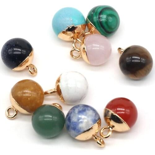 Natural Stone Pendants Ball Shape Amethysts Rose Quartzs Agates Crystal Howlite Stone Charms for Jewelry Making Pendant Necklace