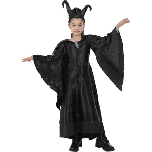 Reneecho Girls Black Maleficent Christening Gown Costume Halloween Costume For Kids Fancy Dress For Purim Party