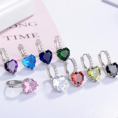 Luxury Cute Heart CZ Zircon Stud Earrings for Women Classic Lovely Pink Black Crystal Woman Earring Jewelry Oorbellen Pendientes