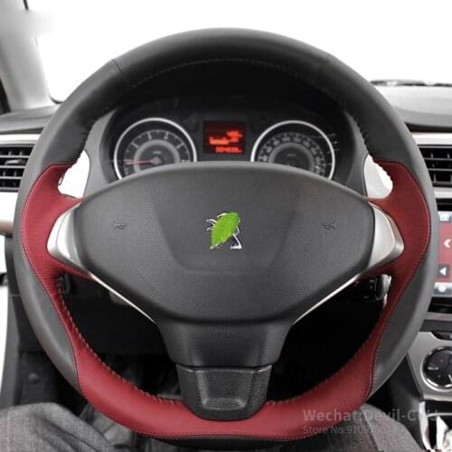 Diy for peugeot 408 4008 5008 2008 301 307 308 hand-stitched suede leather carbon fiber car steering wheel cover accessories