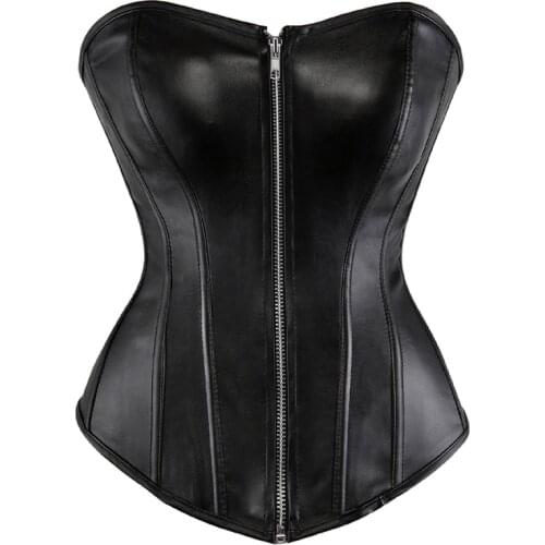 Sexy Women Synthetic Leather Corset Waist Train Corset Burlesque Costumes Zipper Shiny Corset Bustier Overbust Body Shaper