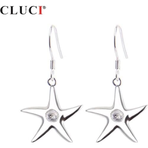CLUCI Silver 925 Drop Earring Fine Jewelry Pearl Earrings Mounting 925 Sterling Silver Star Earrings for Women SE001SB