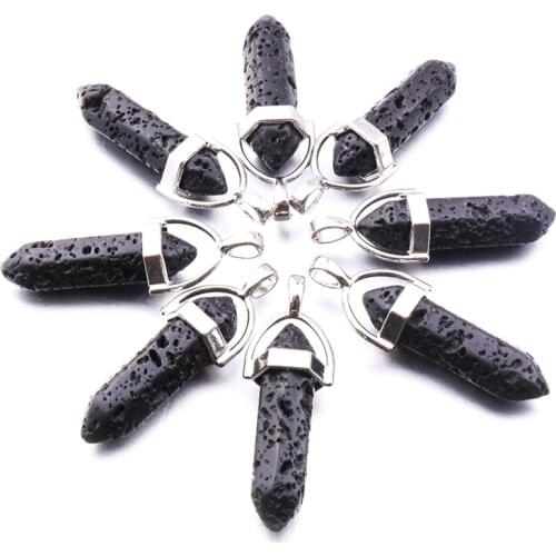 Hexagonal Prism Black Lava Stone Charms Aromatherapy Essential Oil Perfume Diffuser Pendant for lava necklace