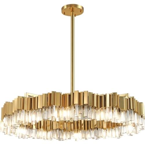 LED Postmodern Golden Stainless Steel Crystal Round Designer Chandelier Lighting Lustre Suspension Luminaire Lampen For Foyer