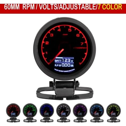 Niversal Racing Gauge RPM Tachometer Gauge GReddi 7 Light Colors LCD Display With Voltage Meter 62mm 2.5 Inch