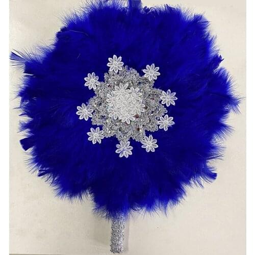 Promotion Price Feather Hand Fan Handmade Luxurious African Dance Lace Feather Fans for Wedding Party Gift Dropshipping