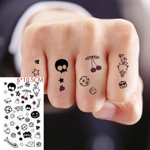 Waterproof Temporary Tattoo Sticker Skull Fish Bones Cherry Stars Love Cartoon Body Art Flash Tatoo Fake Tatto for Women Men