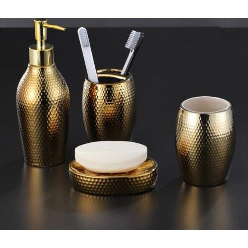 4pcs/set Creative Nordic Golden Ins Bathroom Accessories Luxury Ceramic Honeycomb Decoration Household Supplies