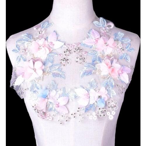 1 Pair Sequin Flower Embroidery Lace Collar Wedding Lace Patch Applique Headband Hair Bow Garment Clothing DIY Accessory