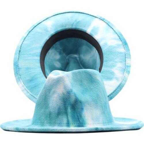 2021 New Fashion Double Side Tie Dye Wide Brim Wool Felt Jazz Fedoras Hats Gentleman Elegant Panama Trilby Caps Top Hat