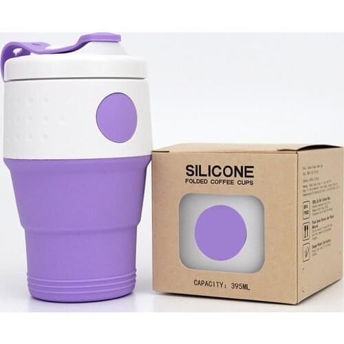 395ML Silicone cups portable outdoor sports folding cup Office coffee cup Retractable coffee mug Creative travel cup