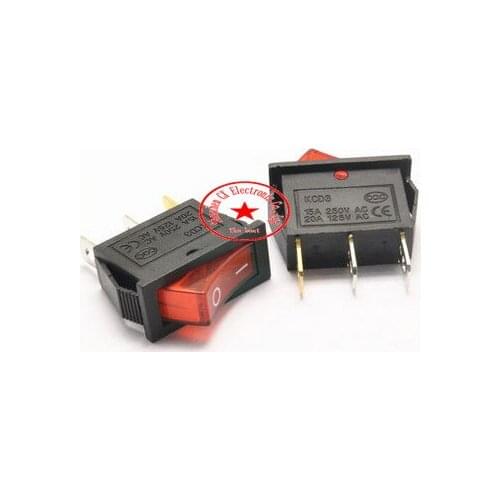 Free shipping 10pcs/lot 3 Pin 16A 250V Red Button Light Rocker Switch KCD3-101N KCD2 On Off Rocker Power Switches