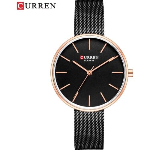 CURREN Fashion Mesh Stainless Steel Watches Women Luxury Casual Clock Ladies Quartz Wrist Watch Slim Black Dropshipping
