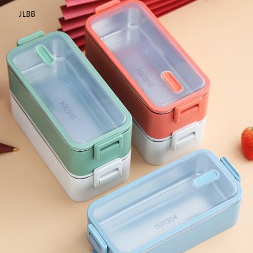 1100ml Double Layer Stainless Steel 304 Lunch Box Leak-proof Bento Boxes Microwave Adult Student Food Storage Container BPA Free