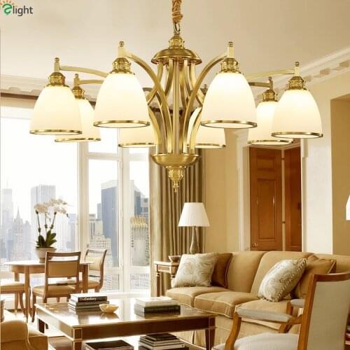 European Lustre Copper Led Chandeliers Lighting Dining Room Glass Shades Led Pendant Chandelier Lights Dining Room Hanging Lamp
