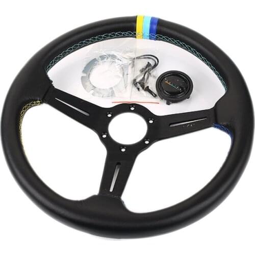 Gred GPP 14inch Genuine Leather Steering Wheels With 3 Color Stitching Racing