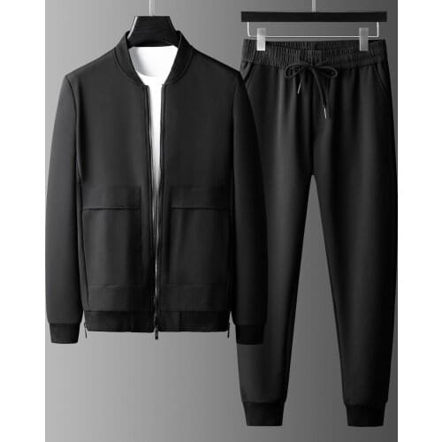 JSBDLight luxury simple handsome zipper decorated baseball collar jacket autumn mens casual sports suit two pieces for men