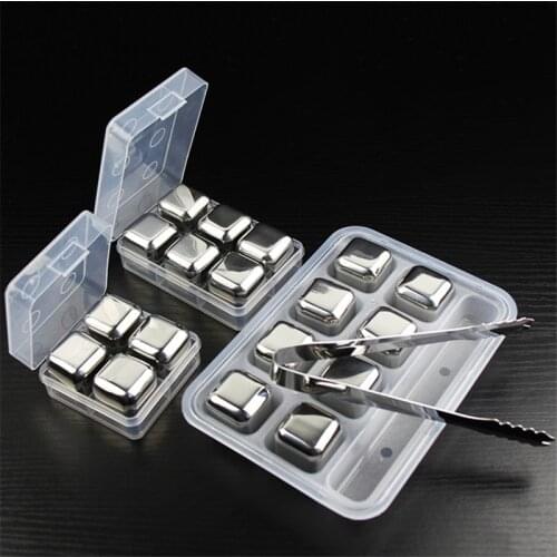4/6/8pcs Stainless Steel 304 Whisky Stones Metal Ice Cubes Whiskey Cooler Rocks Creative Chilling Stones for Wine Bar Tools
