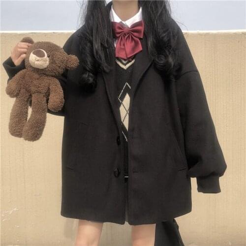 Academic Style Suit Coat + Knitted Sleeveless Vest + Long-Sleeved Shirt JK japanese school uniform school girl outfit