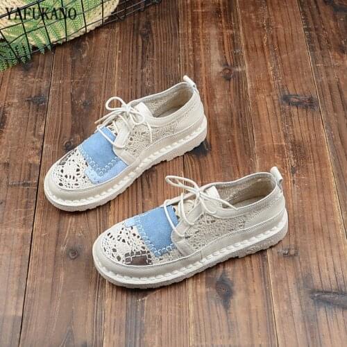 Literary Retro Lace Mesh Embroidery Flat Single Shoes Hand-Stitched Soft-Soled Breathable Casual Shoes Mori Girl Lace-Up Flats