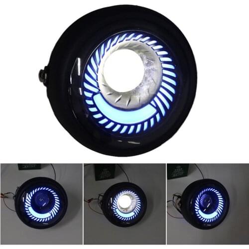 Motorcycle Spiral Blue+White Light Side Mount Circle Headlight Cafe Racer Bobber