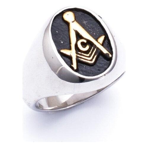 Mens Oval Free Mason Ring - Freemasonry College Style Stainless Steel Mens Masonic Rings Jewelry