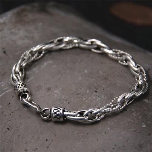S925 Sterling Silver Twist Bracelet Men And Women Retro Thai Silver Personality Wrist Jewelry Vintage Style Bracelet