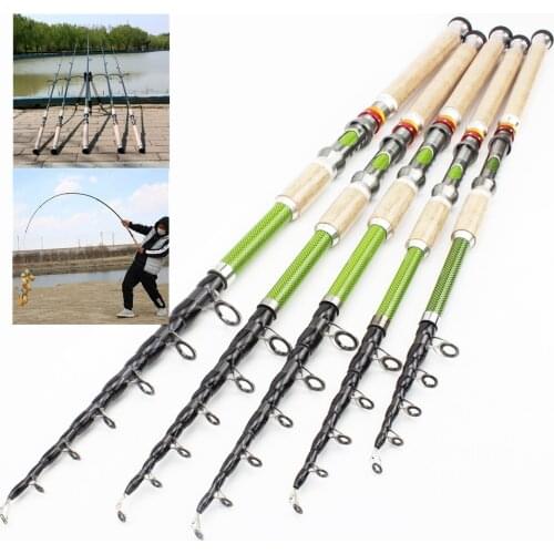 NEW 2.1m 2.4m 2.7m 3.0m 3.6m Telescopic Fishing Rod carbon wooden handle Spinning Rod Extra heavy carp fishing pole sea Tackle