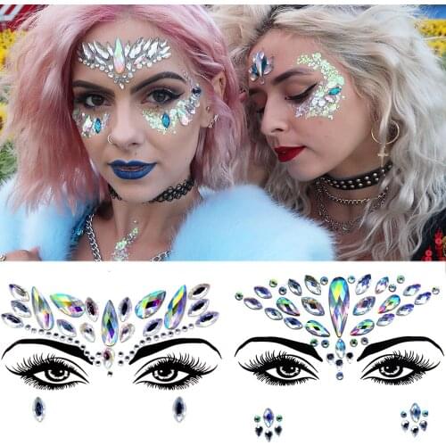 2020 New Trendy 3D Crystal Sticker Colored Shiny Acrylic Drill Sticker Masquerade Face Shiny Decoration Temporary Tattoo Sticker