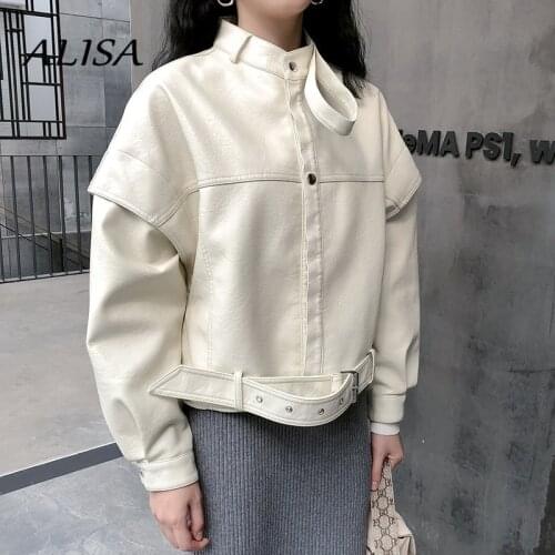 New Women Faux Leather Jacket Spring Autumn Loose Batwing Sleeve Faux Leather Coat Ladies Biker Moto Red Black Outwear Femme