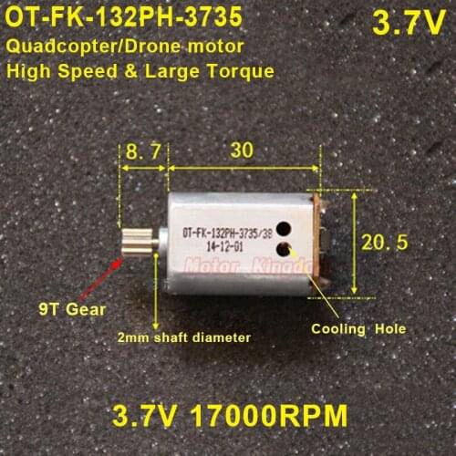 OT-FK-132PH-3735 DC 3V-4.2V 3.7V 17000RPM High Speed Motor 9 Teeth Gear Engine for Aircraft RC Drone RC Slot Car Model
