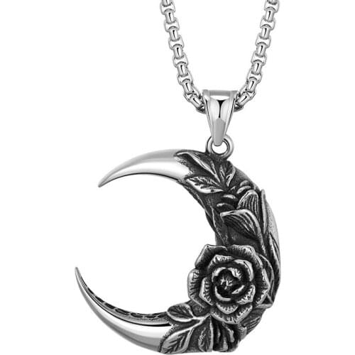 Stainless Steel Necklace Mens Nightclub Bar Hip-hop Rock Punk Jewelry Moon Rose Skull Mask Pendant Necklace Wholesale