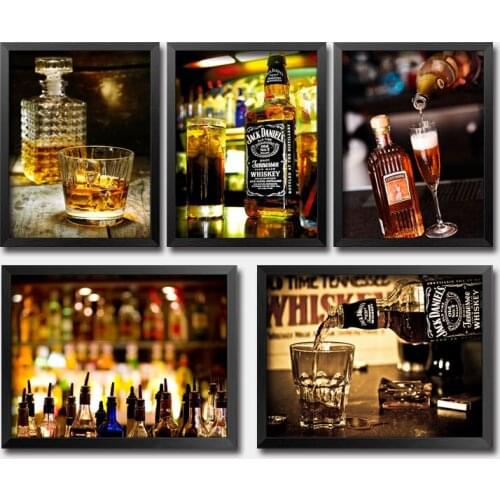Bar Beer Wine Wall Art Canvas Painting Whisky Nordic Poster Bottle Wall Pictures For Living Room Night Club Party Decor Unframed