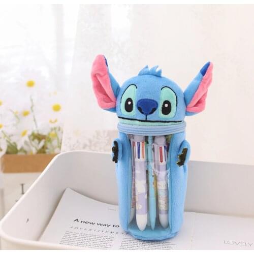 Disney Mickey mouse Plush Pencil Case Pen Holder Popular Girl Boy Stitch Transparent Storage Bag Gift