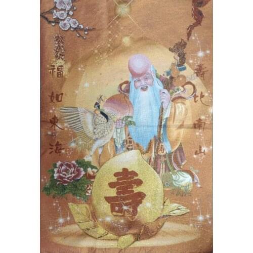 China archaize Fu lu shou Three gods embroidery hanging Images crafts