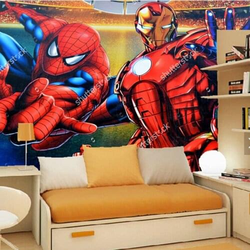 Custom papel DE parede infantil,Iron man and spider man,3D cartoon wallpaper for childrens room living room sofa wall wallpaper