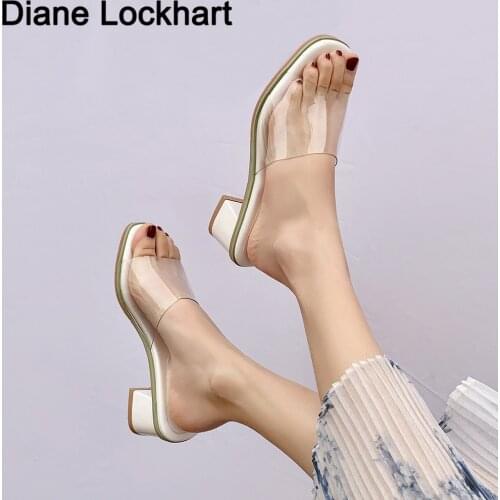 Clear High Heels Slides Women Sandals Woman Transparent Slippers Beach Shoes Sandały Jelly Buty Damskie Casual Outdoor Slipper