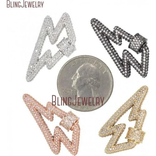 Clear CZ Micro Pave Lightening Boltlock Screw Clasp Lock Carabiner Pave Lock Silver Rose Gold Gun Black 31mmx19.5mm FC28027