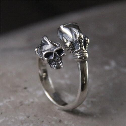 Retro Slim Special Skeleton S925 Sterling Silver Open Ended Finger Ring Thai Silver Ring Men