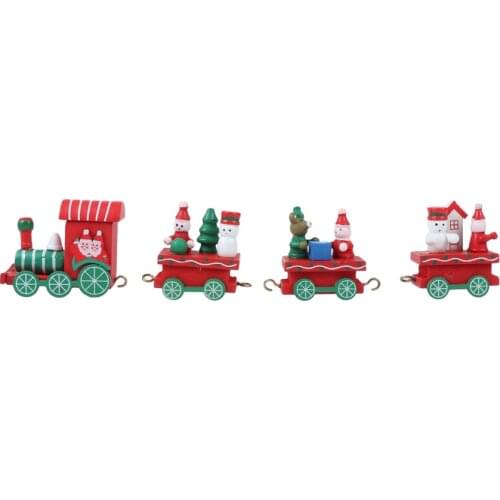 Christmas Decor Wooden Mini Train Decoration Ornaments Kids Gift Home Party Kindergarten Decor (Red, Random Accessory Type)