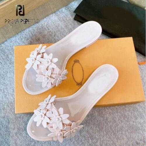Flower jelly slippers womens 2021 summer new outer wear beach womens shoes flat flip-flop sandals