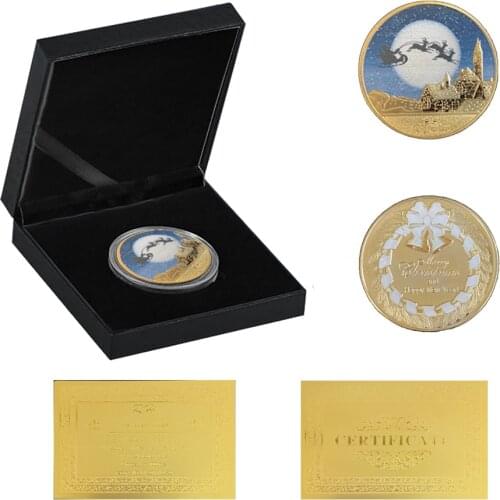 Merry Christmas Snowman Deer Gold Commemorative 1.57"*0.12" Coin Collectibles W/ Luxury Box
