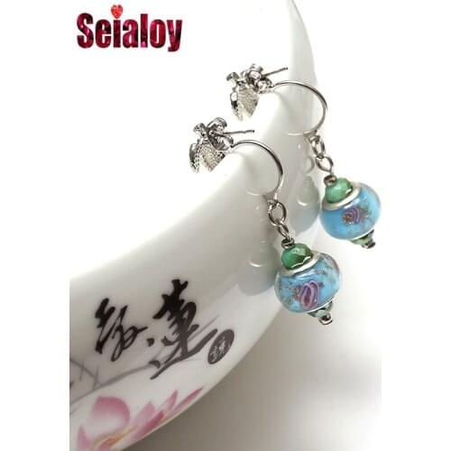 SEIALOY Turtle Earrings For Women Lovers 2019 Blue Ocean Round Glass Beads Charm Brands Dangle earrings Jewelry Gifts