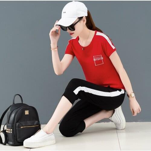 Sports suit female summer 2019 new loose Korean short-sleeved casual large size fashion summer womens two-piece suit